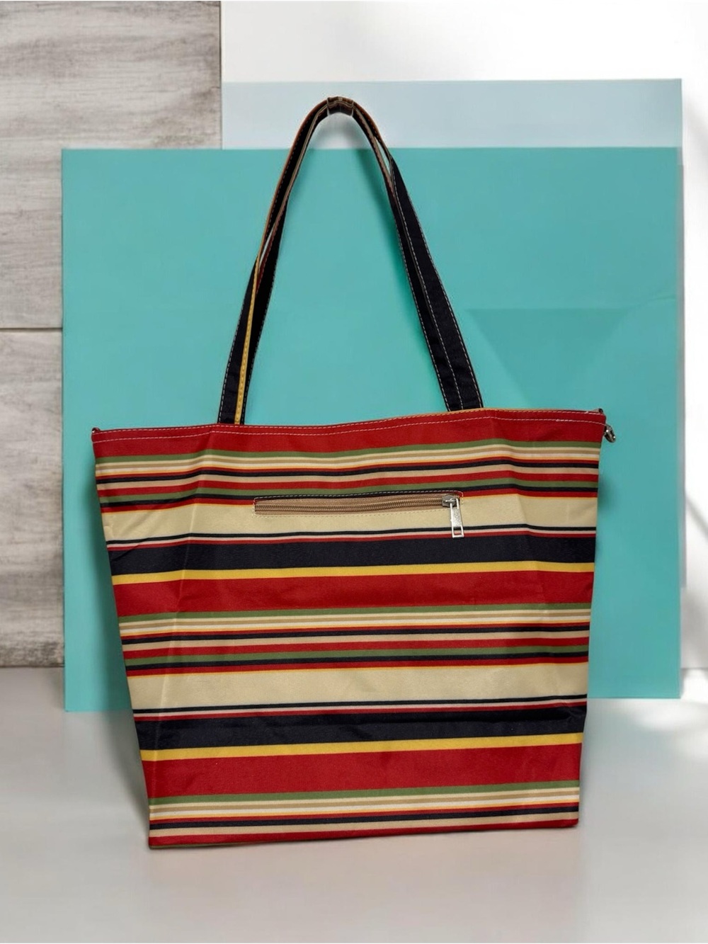 Kate Spade-  Multicolor Striped Canvas Shoulder Handbag/Tote